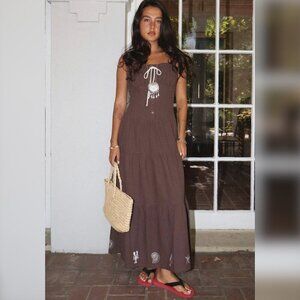 HIGH SEAS BROWN EMBROIDERED MAXI DRESS